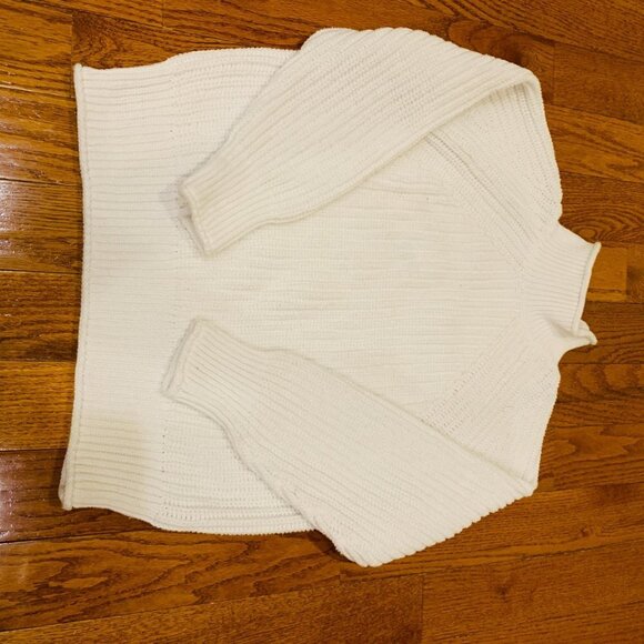 Vintage 90's J. Crew Irish Aran Fisherman Sweater White Cable Knit Turtleneck - Picture 14 of 16